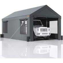 VEVOR Carport, 10x20ft Heavy Duty Carport Car Canopy, Portable Garage Car Port With Roll-Up Ventilated Windows & Removable Sidewalls, UV Resistant Waterproof All-Season Tarp For SUV, Car, Truck, Boat - 深灰色 - 查看 10