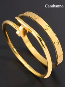 Camhanno 1PC Fresh And Simple Style Stainless Steel Bracelet, Suitable For Daily Wear, Birthday Party Jewelry, Christmas And Valentine's Day Gifts
