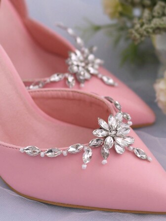1pc Imported Bridal Rhinestone & Pearl Shoe Clip Decorative Accessory, DIY Detachable High Heel Shoe Buckle HX34