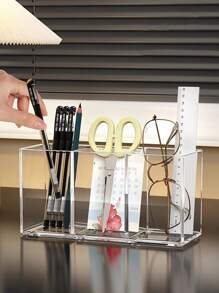 1 pièce Support transparent pour pinceaux cosmétiques en acrylique, organisateur de coiffeuse de bureau pour rouge à lèvres, crayon à sourcils, produits de soins de la peau et miroir de maquillage