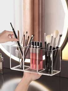 1 pièce Support transparent pour pinceaux cosmétiques en acrylique, organisateur de coiffeuse de bureau pour rouge à lèvres, crayon à sourcils, produits de soins de la peau et miroir de maquillage