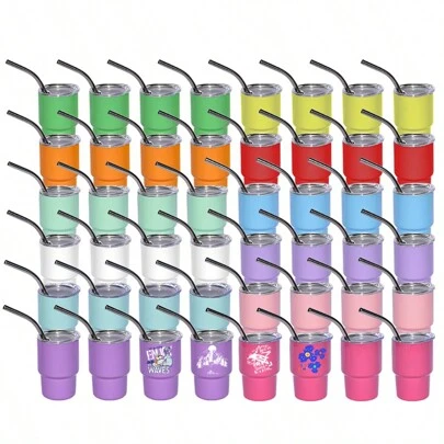 AGH 3oz Mini Tumbler Shot Glass With Straw And Lid, 48 Pack Stainless Steel Sublimation Shot Glasses For Wedding Party Whiskey Cocktail Bar With Straw And Lid, 12 Colors