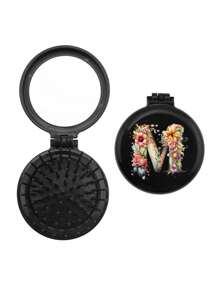 1个花卉美学26字母镜面梳，伴娘、教师、朋友礼物，毕业必备便携折叠气垫梳，旅行露营必备