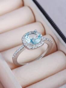 1pc Elegant Multi-Color Square Band Design Round CZ Stone Ring, Versatile Men Women Engagement Wedding Ring, Valentine's Day Gift,Mom,Mother,Mother's Day,Gift