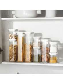 Japanese Thick Airtight Transparent Square Storage Jars/Containers For Grains, Spices & Food, Moisture-Proof Kitchen Canister - White - View 2