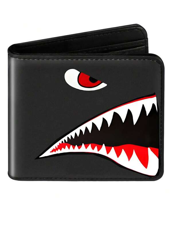 Carteira Compacta Masculina com Clipe de Dinheiro - Design de Desenho Animado Estiloso, Porta-Cartões Múltiplos e Porta-Moedas Preto