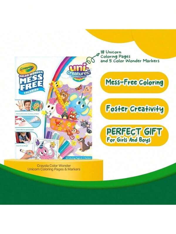 Crayola Color Wonder Unicreatures, 18 páginas Unicorn Mess Free Coloring com 5 marcadores para crianças, brinquedos e presentes de unicórnio, perfeito para presentes de Natal, idades 3+