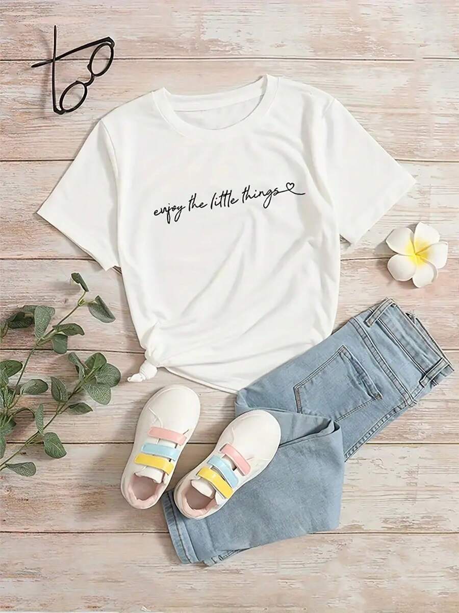 Little Graphic T-Shirt Women Summer Fashion Short Sleeved T-Shirt Tee Tops Printed O-Neck Casual T-Shirt Women's Clothing - 白色 - 查看 1