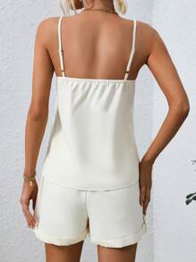 Conjunto viscolinho blusa de alça regulável e short com elástico na cintura. - Bege - Visão 5