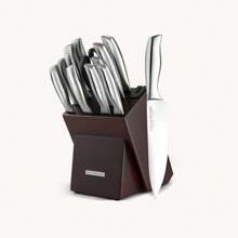 不锈钢刀座套装和磨刀器 - 棕色 - 查看 6