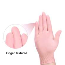 100只粉色丁腈一次性手套，耐用舒适，适用于厨房、染发、美容院等场所。防水、防静电、持久耐用，也可用于浴室和家居用品。 - 淺粉色 - 查看 10