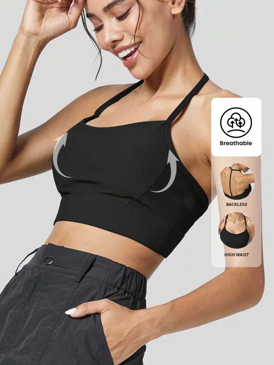 Yefecy Women's Gym Sexy Yoga Bra Solid Color Backless Fitness Bra , Breathable And Quick Dry Hot Selling - Black - View 1