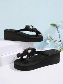 全新时尚女士人字拖凉鞋厚底坡跟一脚蹬拖鞋