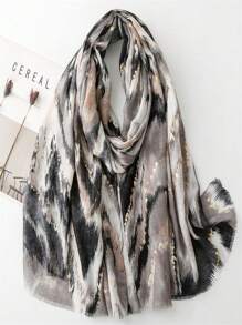 New Waves Print Scarf, Women's Silk Shawl Wrap Long Scarf For Spring/Summer, Versatile Metallic Accents Design, Suitable As Beach Coverup, Headscarf And Shoulder Wrap - Multicolor - View 1
