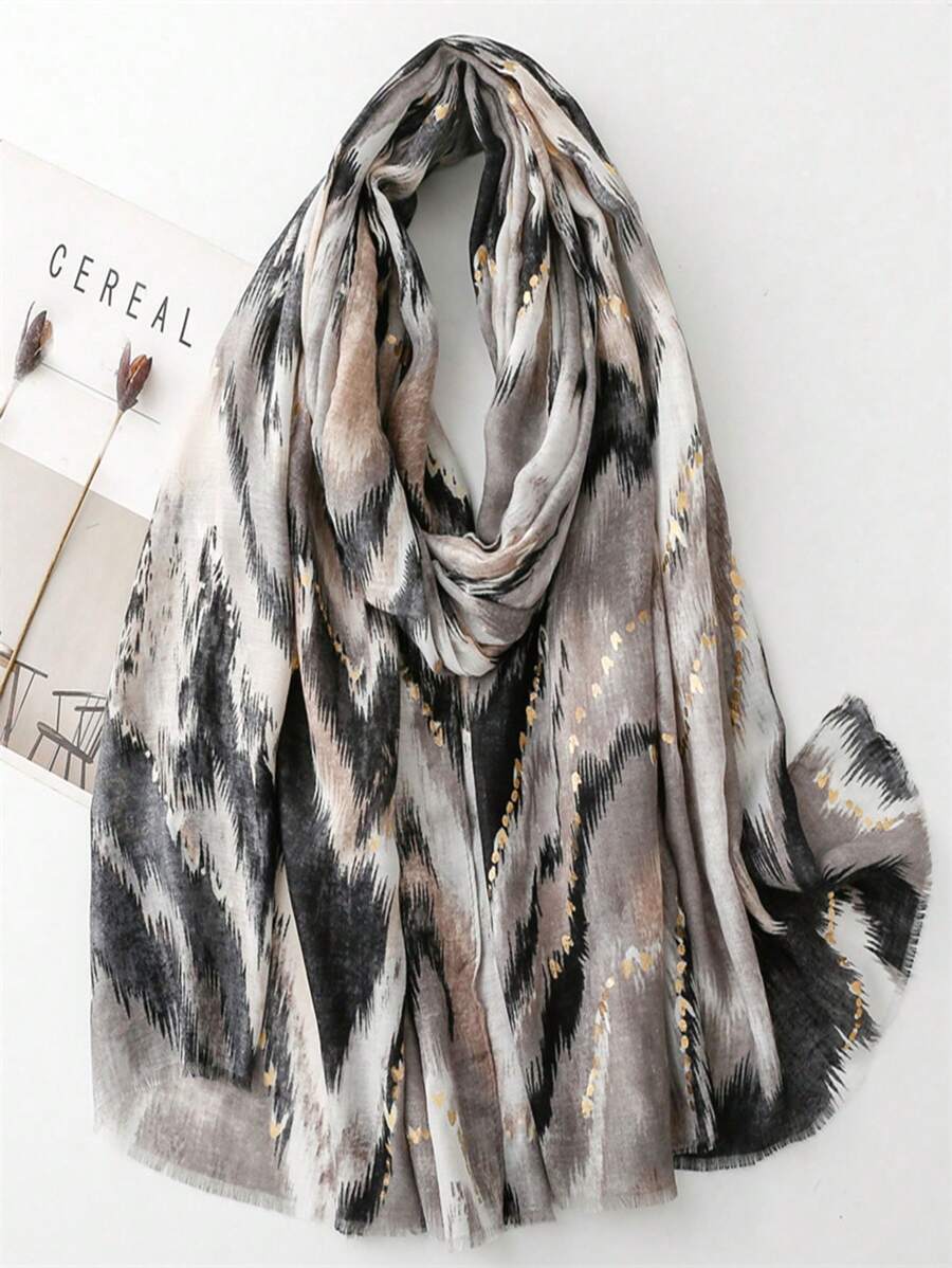 New Waves Print Scarf, Women's Silk Shawl Wrap Long Scarf For Spring/Summer, Versatile Metallic Accents Design, Suitable As Beach Coverup, Headscarf And Shoulder Wrap - Multicolor - View 1