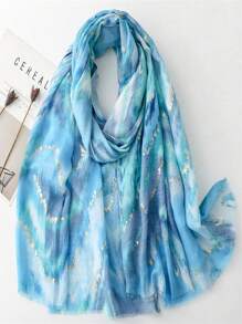 New Waves Print Scarf, Women's Silk Shawl Wrap Long Scarf For Spring/Summer, Versatile Metallic Accents Design, Suitable As Beach Coverup, Headscarf And Shoulder Wrap - Multicolor - View 2
