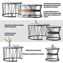 Couchtisch-Set mit 2 Stück, 70 x 45 cm, 45 x 40 cm, runder Tisch, seitlich am Sofa eingelassener runder Couchtisch, Weihnachts-Wohnzimmertisch, MDF-Tischplatte und Metallbeinrahmen - Schwarz - Übersicht 10