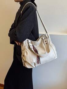 New Simple Large Capacity Casual Tote Bag - Beige - View 12