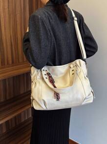 New Simple Large Capacity Casual Tote Bag - Beige - View 10