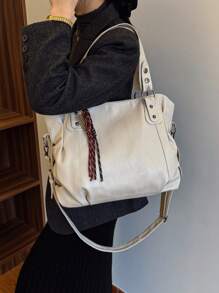 New Simple Large Capacity Casual Tote Bag - Beige - View 11