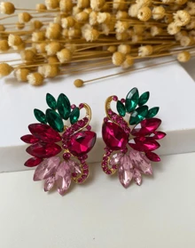 Purple And Green Earring And Ring / Blue Earring / Fuchsia Earring / Purple Earring / Green Earring / Pink Earring - 紫紅色和綠色 - 查看 5