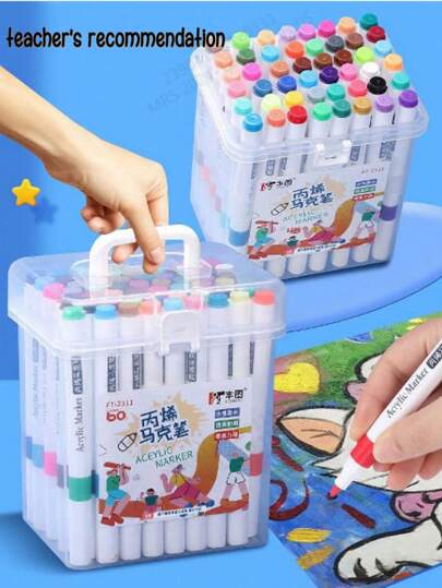 60/48/36/24/12/6 piezas Rotuladores de pintura a base de acrílico/agua, rotuladores de acuarela resistentes al agua y de secado rápido, resistentes a la decoloración y al sangrado, rotuladores de colores adecuados para dibujo de estudiantes, grafiti, acuarela, manualidades, profesores y estudiantes, (6 piezas aleatorias en bolsa)