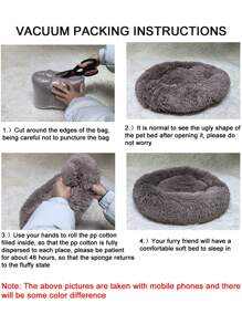 A Piece Of Beige Plush, Non-Detachable, Round Pet Bed Which Is Soft, Comfortable, And Machine Washable, Suitable For Daily Use, Home And Travel For Cats And Dogs, And Ideal For Small To Medium-Sized Pets.