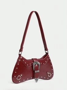 Bolso de lona encerada con decoración de remaches, estilo boho retro occidental, con estampado de leopardo de angora, apropiado para citas, salidas, fiestas, festivales de música