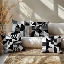 4pcs Geometric Pattern Pillow Case Set, Single-Sided Printed Plush Fabric, 45*45/50*50/40*40CM Cushion Cover For Modern Fabric Sofa, Indoor Decor, Party Decoration, Gift