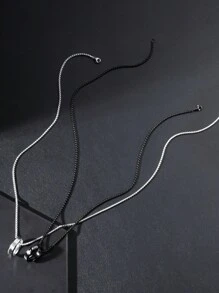 情侣戒指吊坠项链，不锈钢可爱设计“他的女王/她的国王”爱情信物，情侣礼物，情人节礼物，新年礼物 - 情侶項鍊 - 查看 3