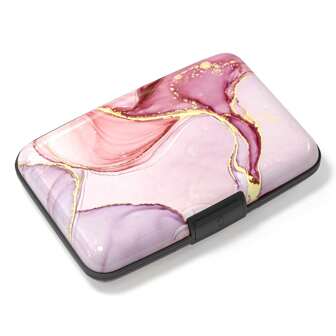 RFID Blocking Mini Aluminium Alloy Ultra Slim Metal Hard Case Suitable And Pink Marble Travel Essentials Card Holder Wallet Business Card Holder Credit Card Holder Women For Women For Men Card Wallet