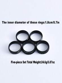 5 件时尚简约创意链条、罗马数字、齿轮、龙纹刻印戒指套装，时尚个性化圣诞礼物