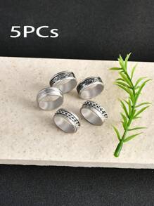 5 件时尚简约创意链条、罗马数字、齿轮、龙纹刻印戒指套装，时尚个性化圣诞礼物