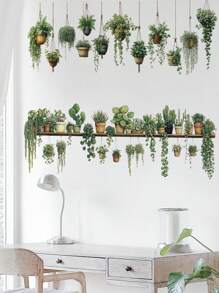 2 pièces Série végétale - Stickers muraux de mini paniers à suspendre simples et frais, décorations pour salon et chambre à coucher, cadeaux d'anniversaire et de remise des diplômes, stickers personnalisés - Vert - Voir 6