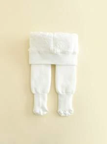 1pc Girls' Tight Pants Warm White/black Tights Baby Leggings - White - View 4