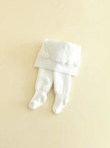 1pc Girls' Tight Pants Warm White/black Tights Baby Leggings - White - View 5