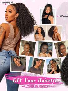 Extensiones de cabello con coleta rizada afro kinky, extensiones de cabello con coleta con cordón, extensiones de cabello sintético rizado kinky de 18 pulgadas, extensiones de cabello con coleta rizada corta esponjosa, extensión de cabello con clip para mujer, peluca de coleta rizada larga esponjosa, extensiones de cabello sintético rizado kinky, postizos rizados afro - Multicolor - Ver 8