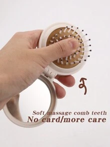 1pc Valentine's Day Flower Aesthetics 26-Letter Mirror Comb, Best Maid Of Honor, Teacher, Friend Gift, Graduation Essential Portable Backrest Comb, Foldable Air Cushion Comb, Travel Camping Essential,Hair Brush,Comb,Hair Tools,Hair Products And Accessories For Barber Salon Beauty Travel Essentials