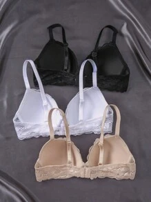 3件装多色性感蕾丝文胸，女士舒适钢圈聚拢文胸