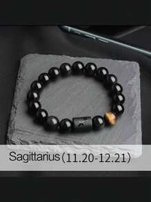 1 件男士十二星座弹力手链，天然虎眼石珠串十二星座搭配，适合节日、运动、休闲日常佩戴 - 彩色 - 查看 12