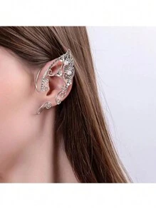 1 件女士手工水晶叶花瓣设计夹式耳环，无耳洞，仙女耳夹，母亲节、节日礼物