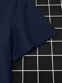 Men's Solid Color Crew Neck Short Sleeve Loose Casual T-Shirt - Navy Blue - View 4