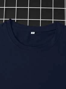 Men's Solid Color Crew Neck Short Sleeve Loose Casual T-Shirt - Navy Blue - View 5