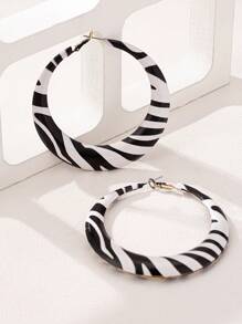 1 Pair Bohemian Hiphop Style Animal Element Elegant Fashion Women's Earrings, Iron Wide Face Exaggerated Large Size Hoop Earrings With Zebra Print Pattern, Suitable For Banquet, Party And Daily Wear - Zebra Print Earrings - View 3