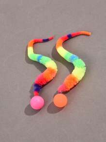 Set da 2 pezzi di giocattoli a forma di verme arcobaleno lungo con palla, giocattoli per gatti