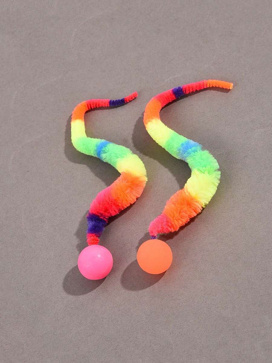 Set da 2 pezzi di giocattoli a forma di verme arcobaleno lungo con palla, giocattoli per gatti
