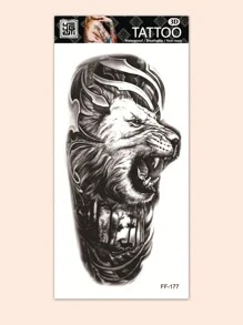 1 Sheets Big Size Body Art Temporary Tattoo Stickers For Men, Black Realistic Lion Forest Animal Pattern, Waterproof Fake Tattoo, Lasts 2-5 Days, Covering Scars,Can Be Used On Arms Wrist Shoulders Legs Waist Neck Hand Chest Thighs Fingers