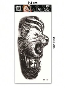 1 Sheets Big Size Body Art Temporary Tattoo Stickers For Men, Black Realistic Lion Forest Animal Pattern, Waterproof Fake Tattoo, Lasts 2-5 Days, Covering Scars,Can Be Used On Arms Wrist Shoulders Legs Waist Neck Hand Chest Thighs Fingers