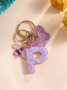 1pc Creative Alphabet Keychain With 26 English Letters & Bee, Kids Backpack Accessories, Gift For Girls - Purple - View 21