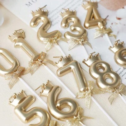 Champagne Gold Digital Candles Crown Bow Birthday Cake 0-9 Candles Birthday Party Plugin Dress Up Candles